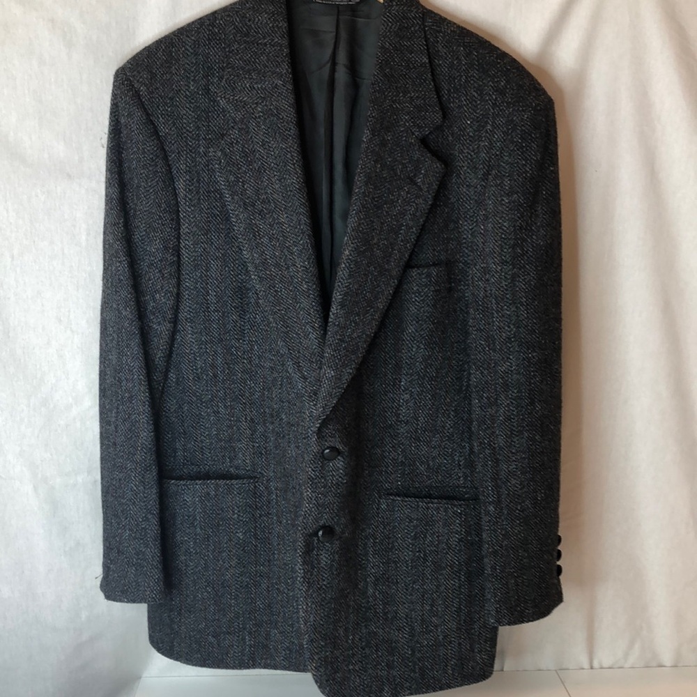 Gray Tweed wool Sport Coat Single breasted 2 button Structured Shoulders *42